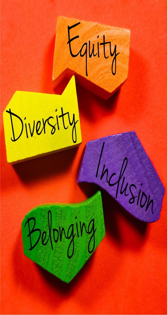 Puzzle pieces that say diversity, equity, belonging, inclusion